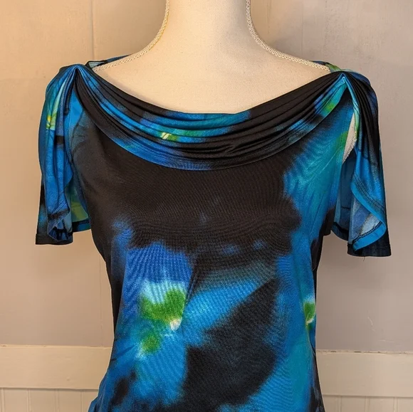 Y2K Tie Dye Cowl Neck Top | Fairy Grunge Flutter Sleeve | Size Small - Picture 3 of 14